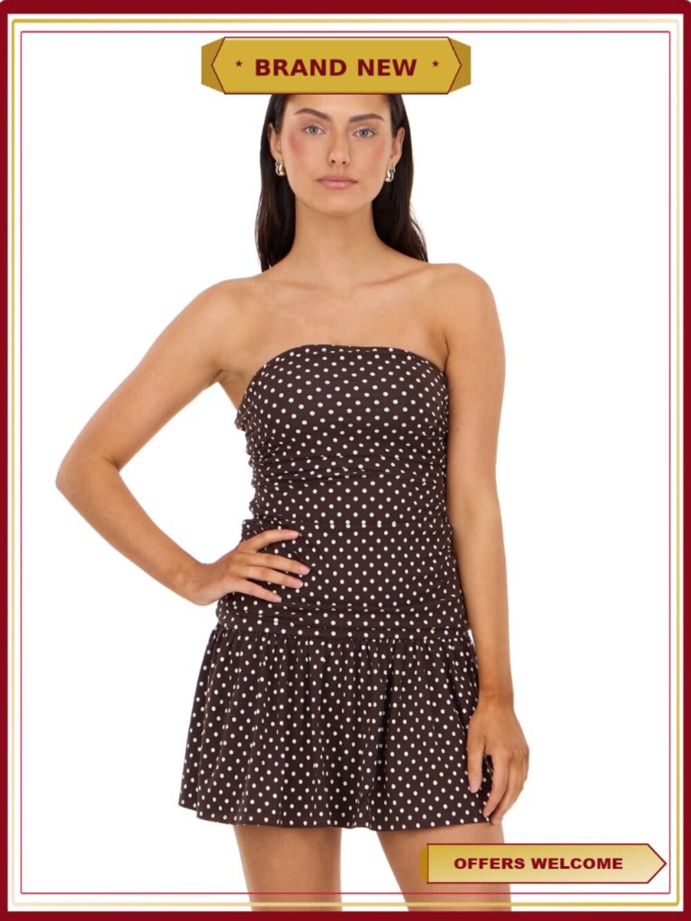 Forever 21 Strapless Mini Dress Ruched Drop Waist Ruffle Hem Party Dress